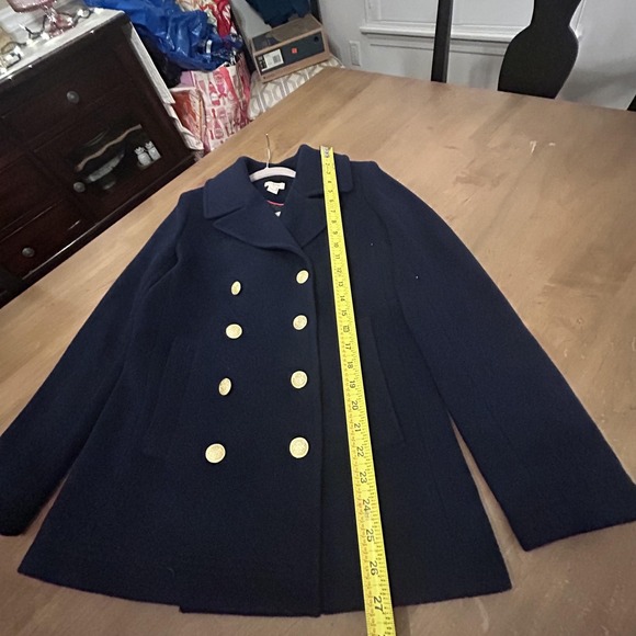 J Crew Pea Coat Womens 2 Navy Wool Blend Double Breasted Gold Buttons Short - Picture 7 of 8